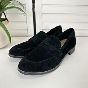 Clarks Collection Trish Rose Black Suede Penny Loafer Block Heel Shoe Size 9 M